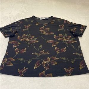 KATHY IRELAND PLUS WOMENS TOP SIZE 1X Floral Print Black Top